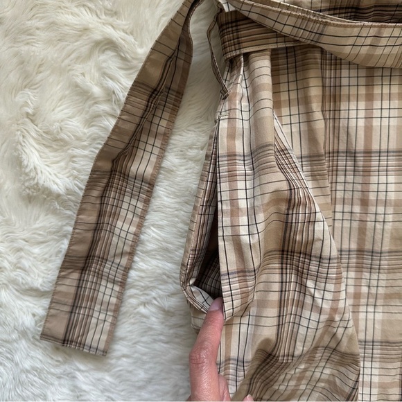 Everlane The Supima Cotton Short-Sleeve Shirt Dress Pale Khaki Plaid 4 NWT New - Picture 8 of 12